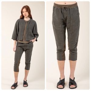Prairie Underground Amphora Pant Brown Silk Hemp Loose Crop Capri Small